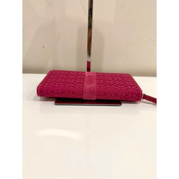 NWT Coach Zip Up Continental Canvas and Suede Wallet Pink - Picture 7 of 7
